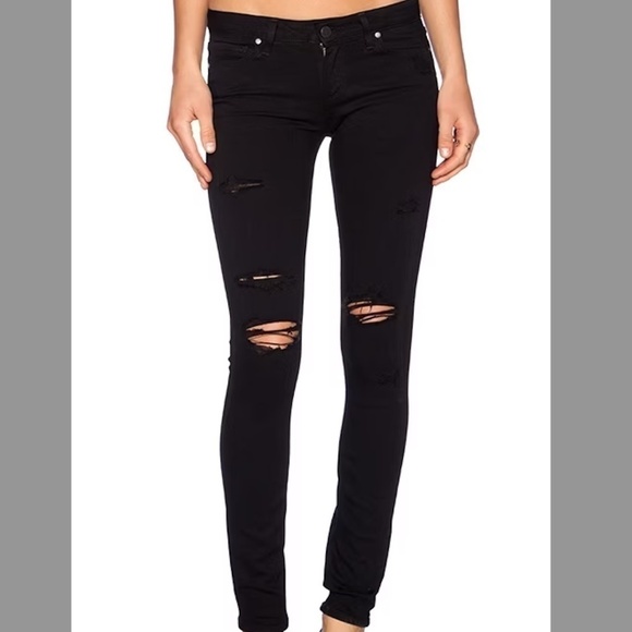 EUC Paige Verdugo Ultra Skinny Black Distressed Raw Hem Jeans Size 28 - Picture 1 of 7